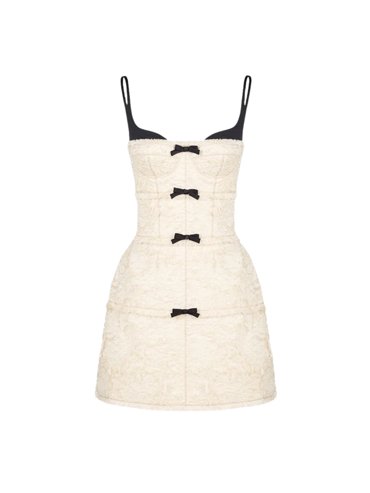 Chic Tweed Mini Dress with Spaghetti Straps and Bow Detail