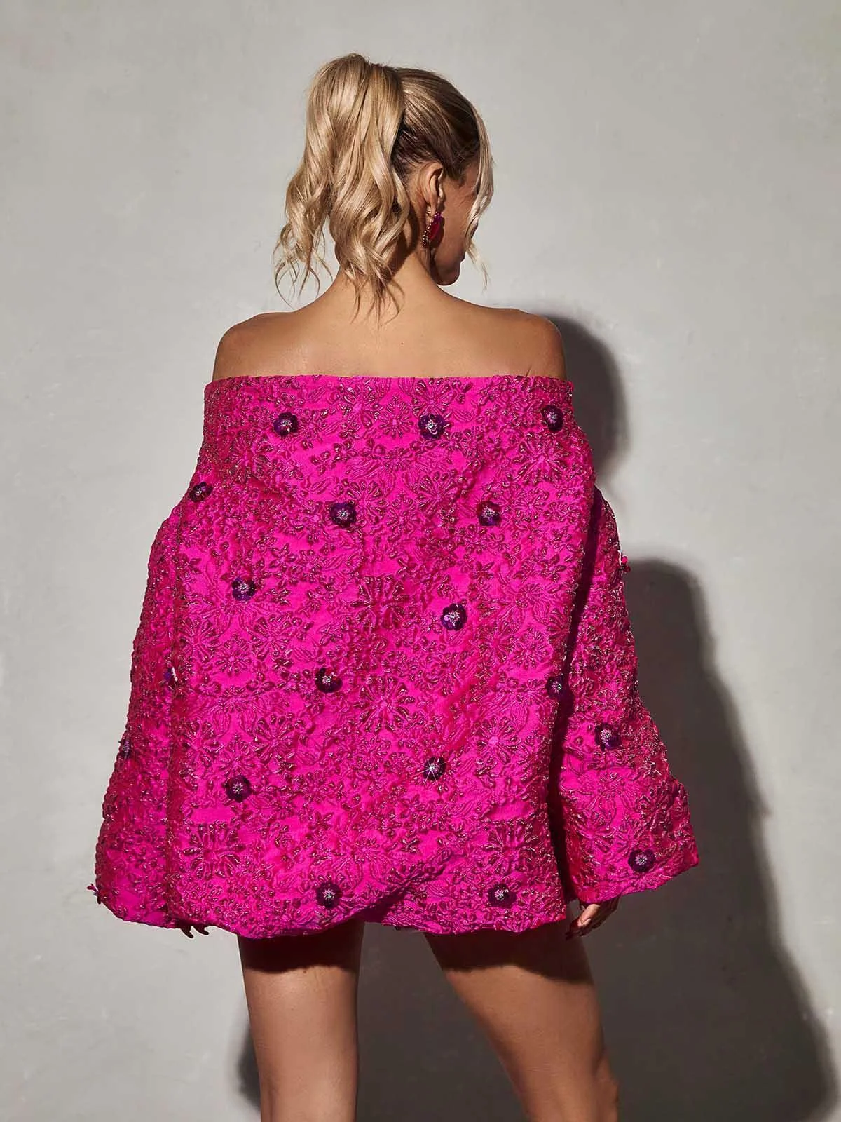 Pink Floral Mini Dress with Long Sleeves