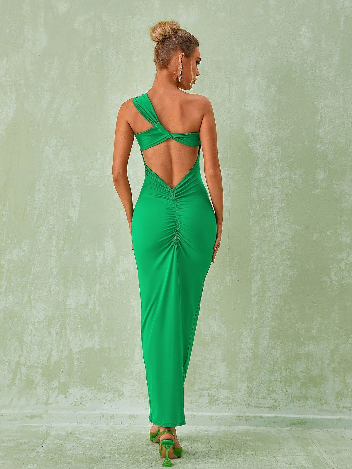 Green One Shoulder Maxi Dress - Elegant Backless Design