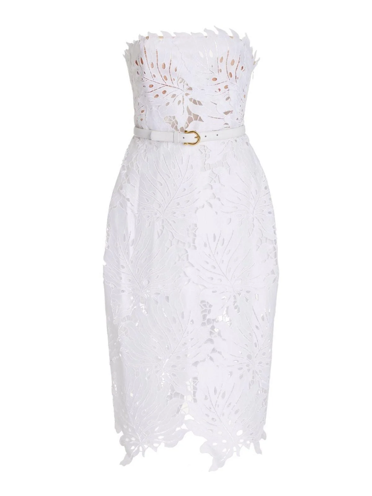 White Lace Strapless Midi Dress