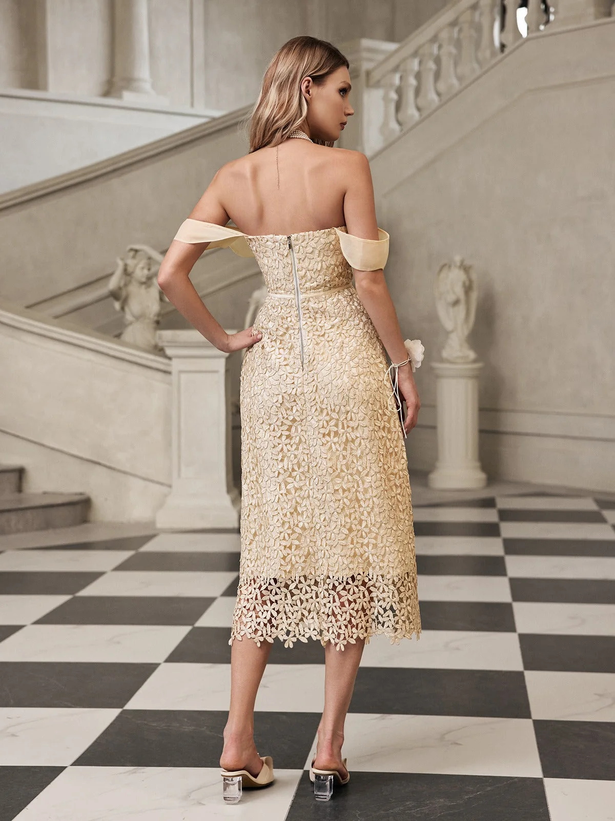 Elegant Embroidered Off-Shoulder Midi Dress