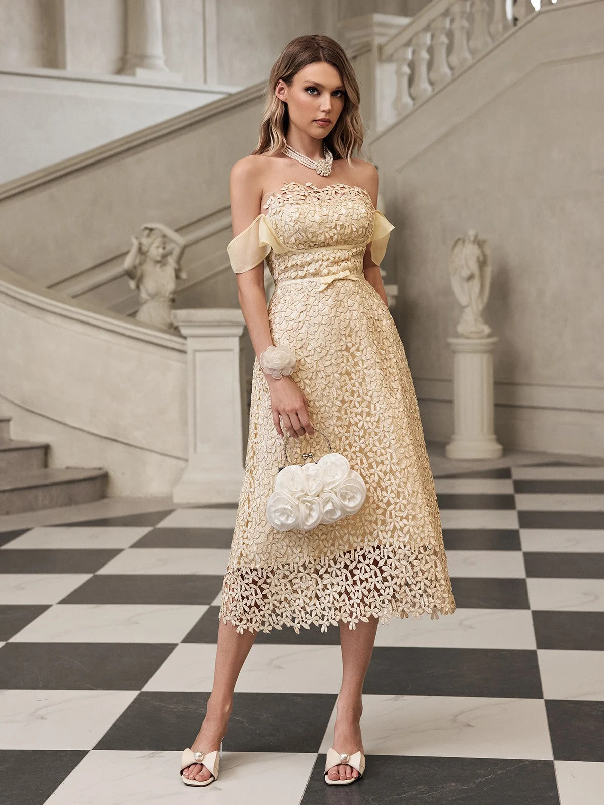 Elegant Embroidered Off-Shoulder Midi Dress