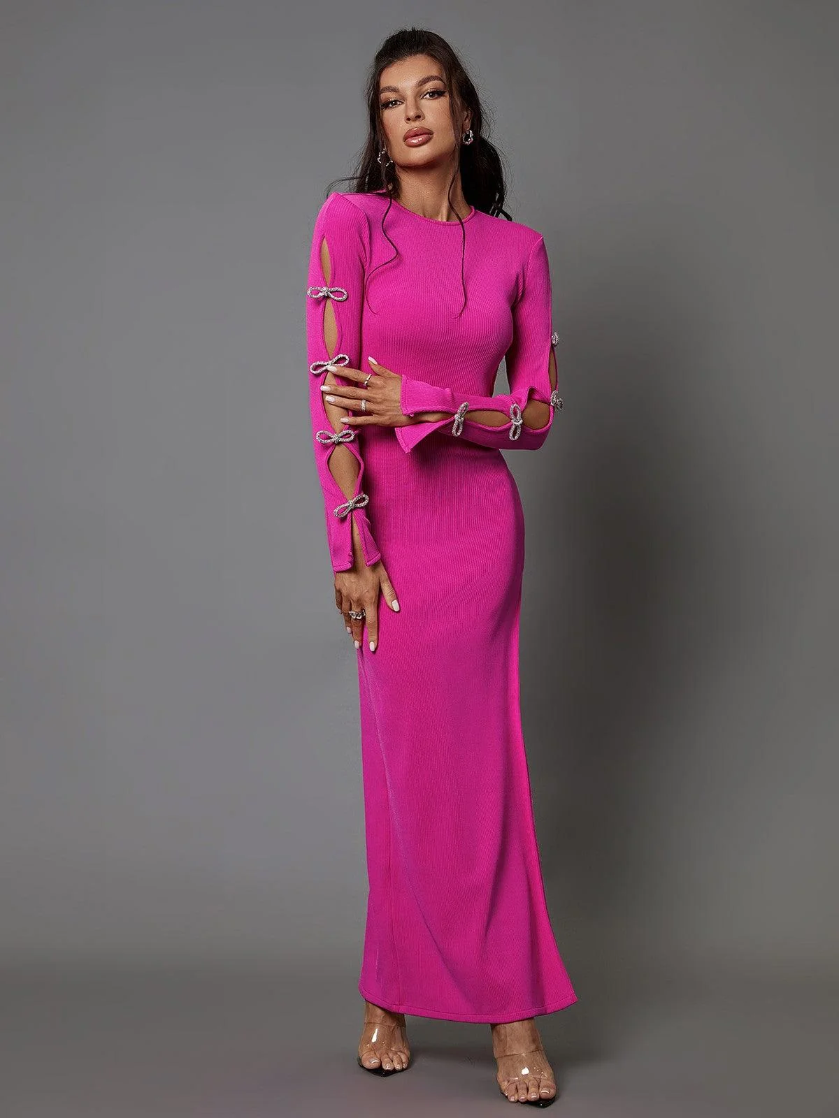 Chic Crystal Bow Bandage Maxi Dress - Elegant & Glamorous