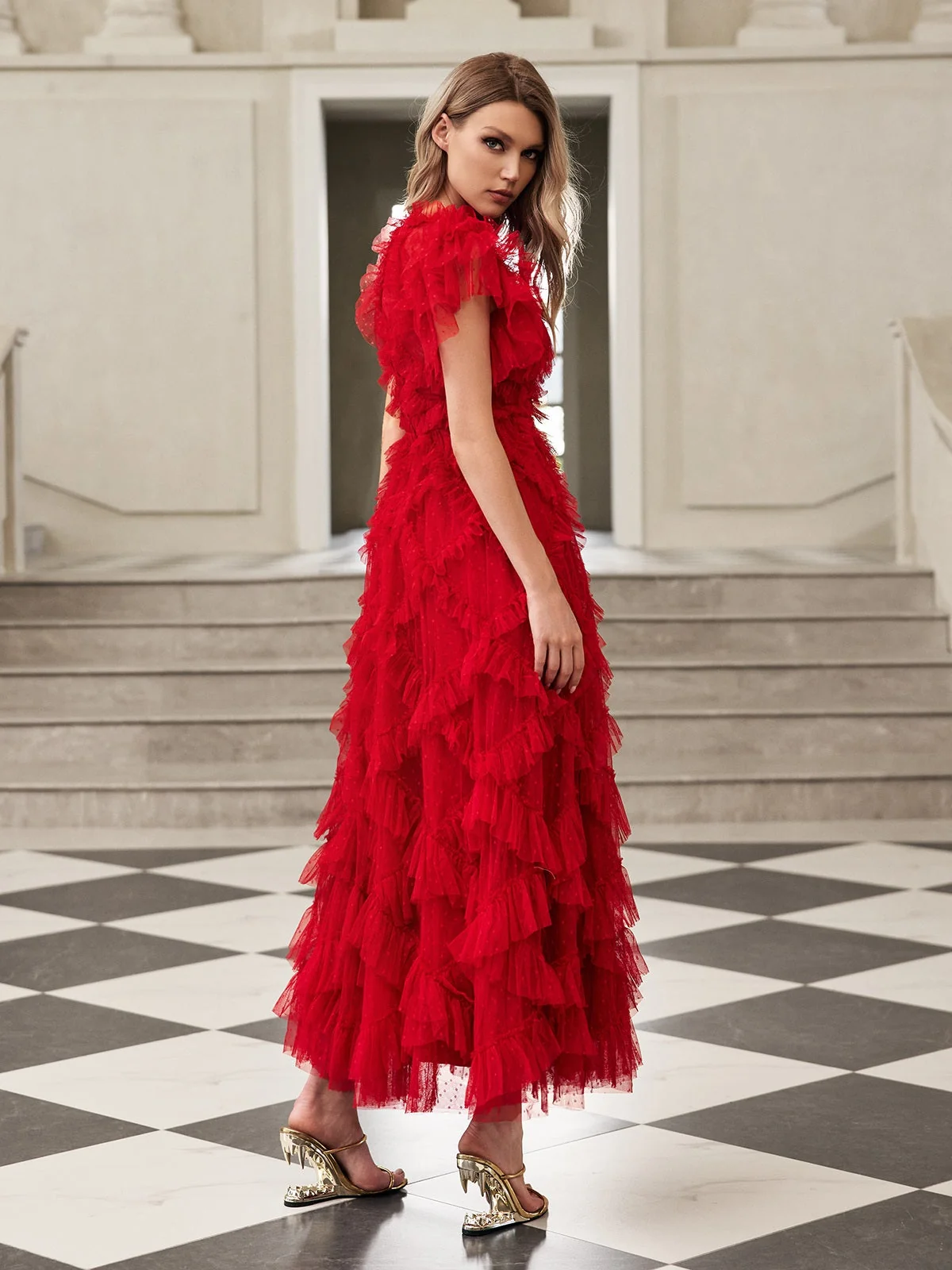 Ethereal Tiered Mesh Midi Dress - Flawless Grace & Elegance