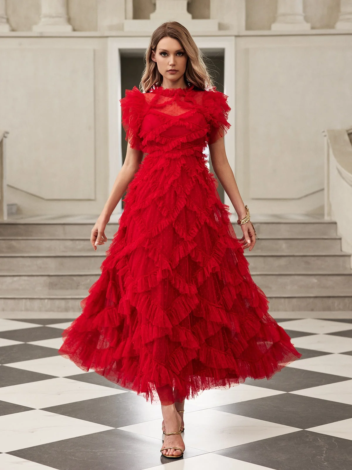 Ethereal Tiered Mesh Midi Dress - Flawless Grace & Elegance