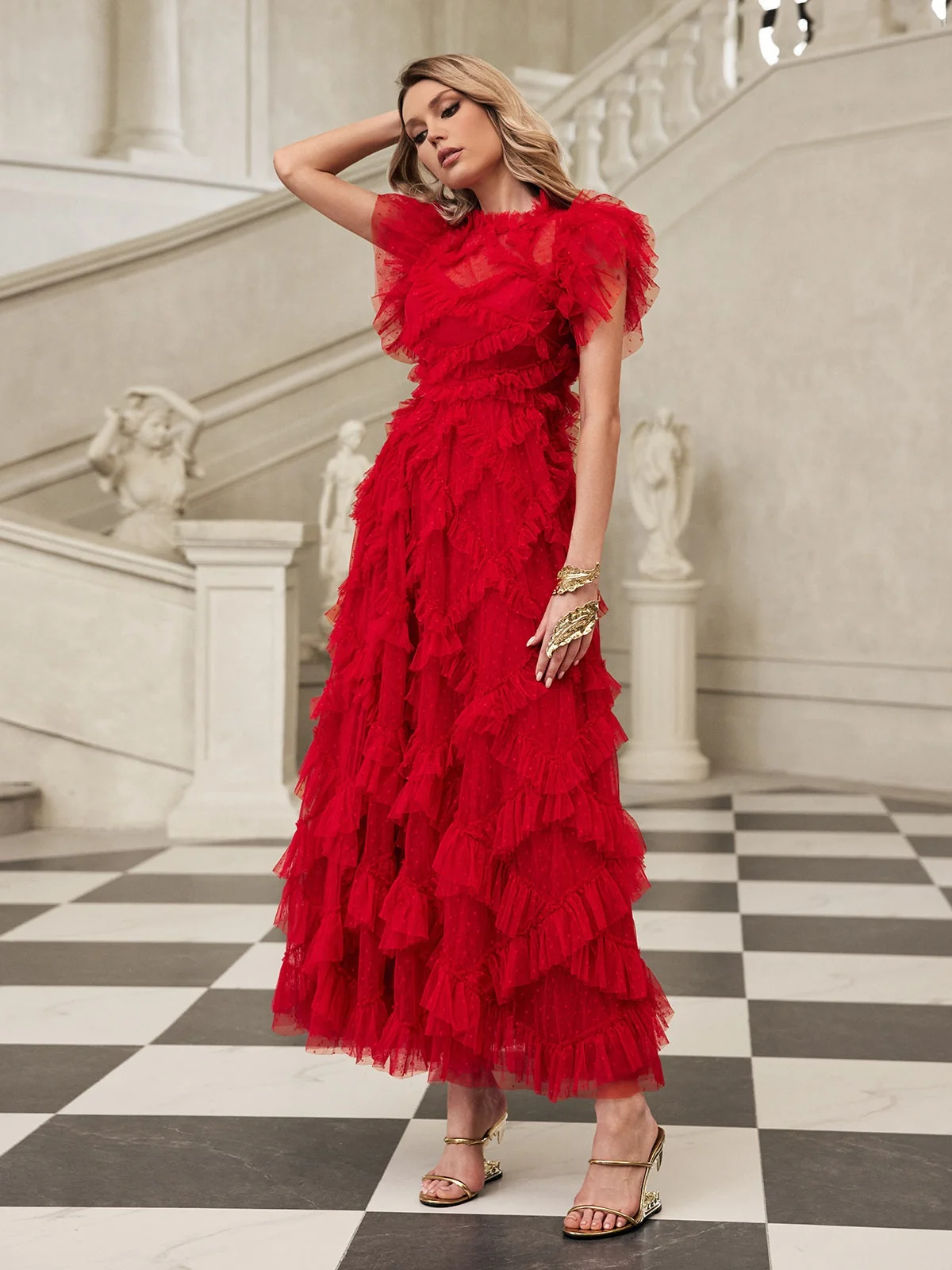 Ethereal Tiered Mesh Midi Dress - Flawless Grace & Elegance