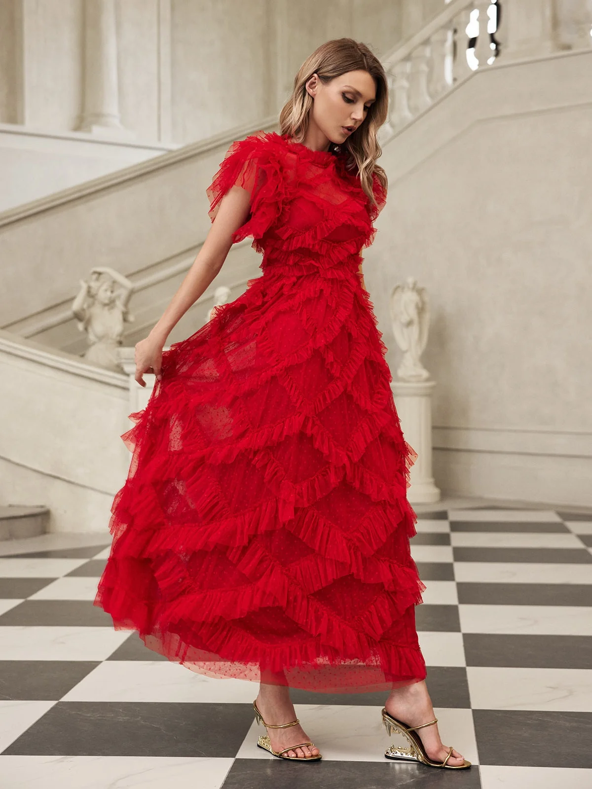 Ethereal Tiered Mesh Midi Dress - Flawless Grace & Elegance