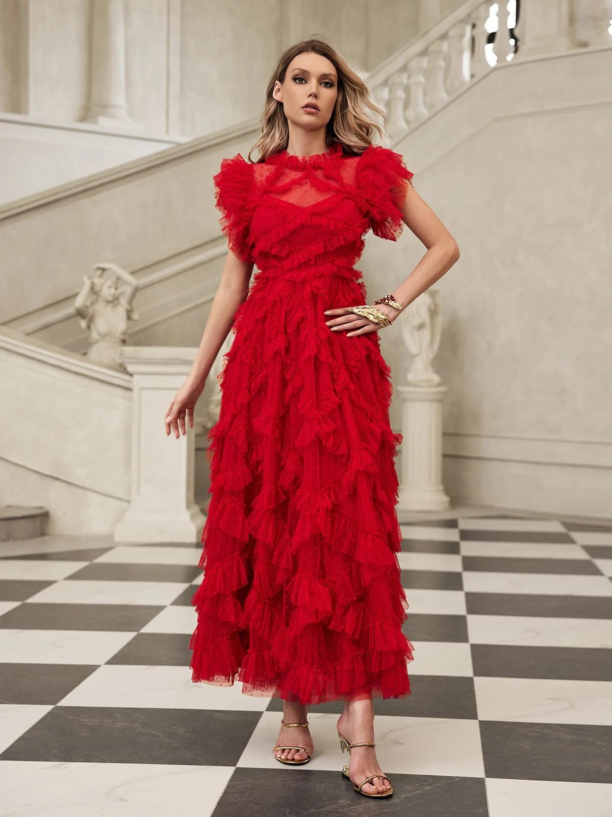 Ethereal Tiered Mesh Midi Dress - Flawless Grace & Elegance