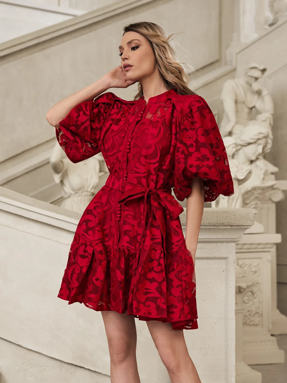 Vibrant Printed Mini Dress with Puff Sleeves