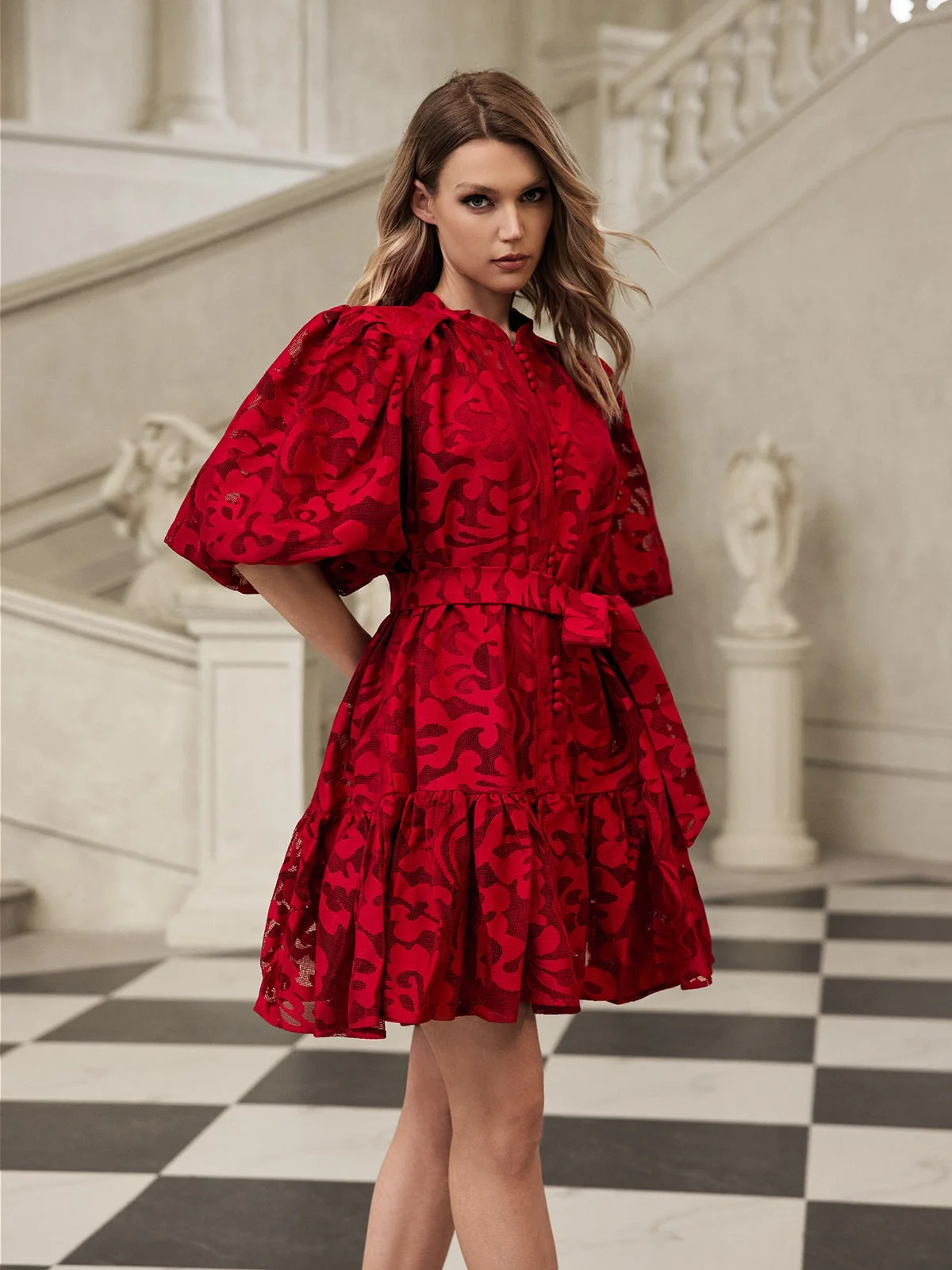 Vibrant Printed Mini Dress with Puff Sleeves