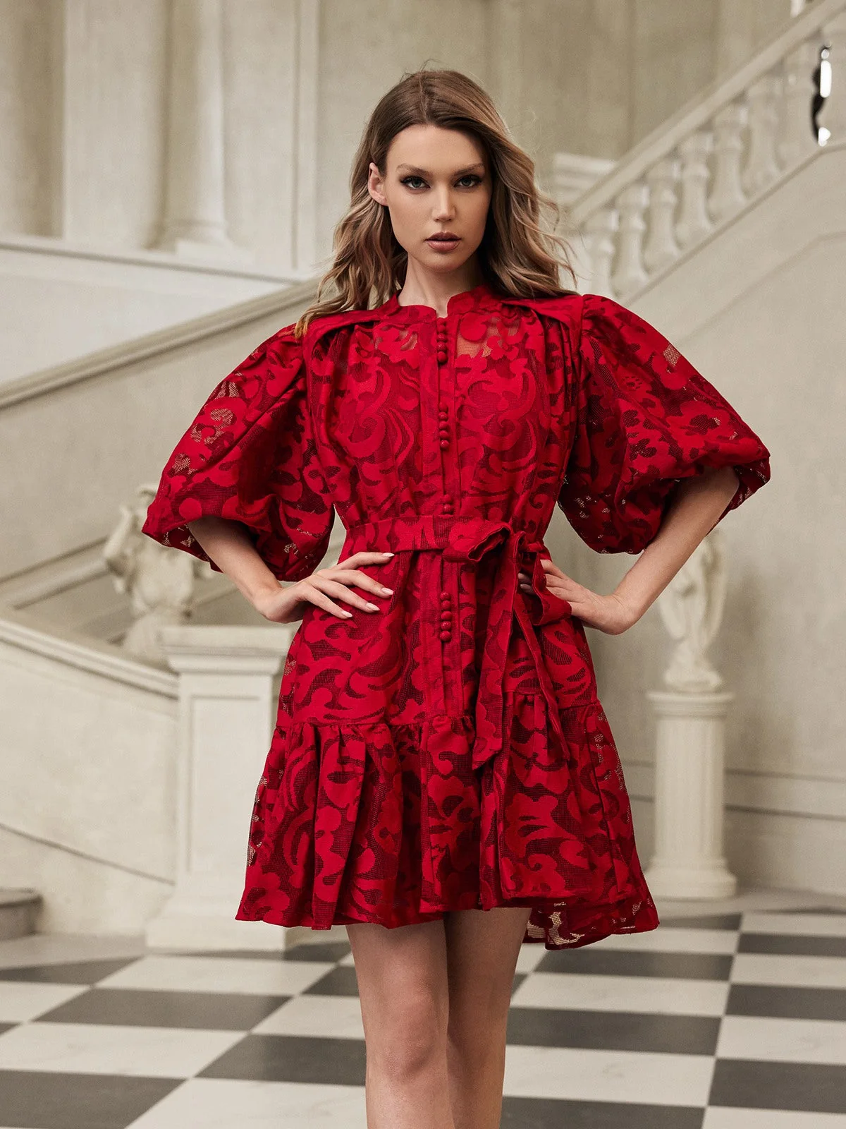 Vibrant Printed Mini Dress with Puff Sleeves
