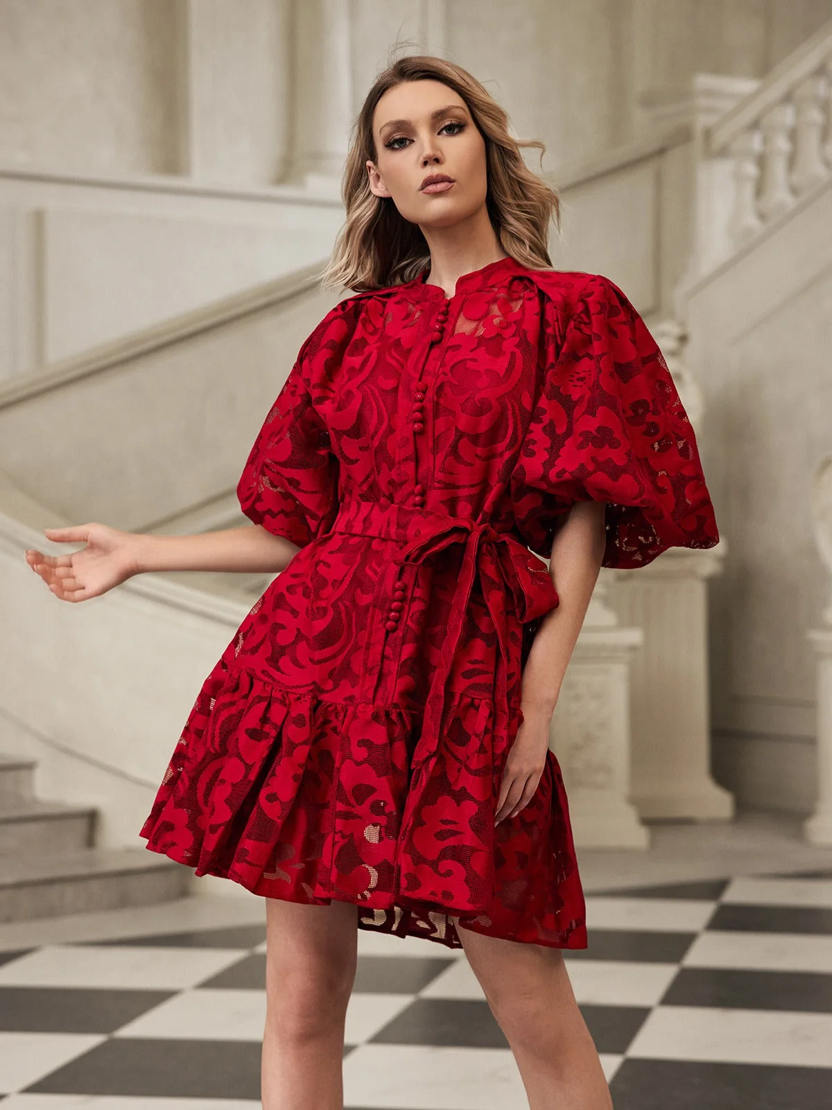 Vibrant Printed Mini Dress with Puff Sleeves