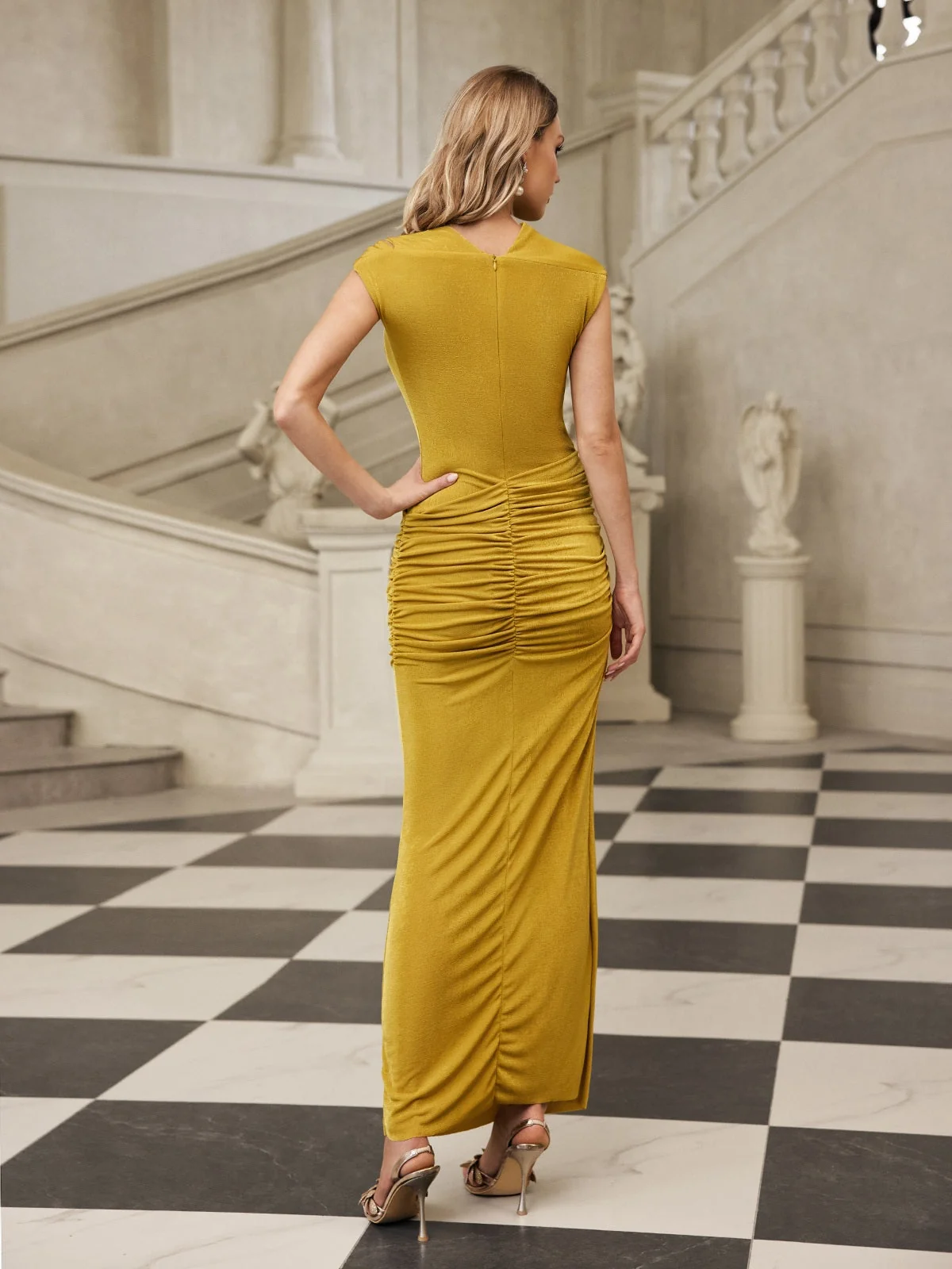 Luxury Velvet Sleeveless Maxi Dress in Yellow