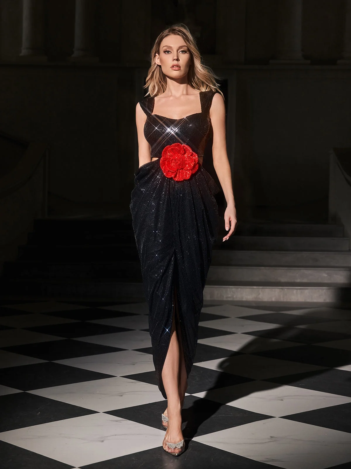 Floral Sequin Maxi Dress with Elegant Split