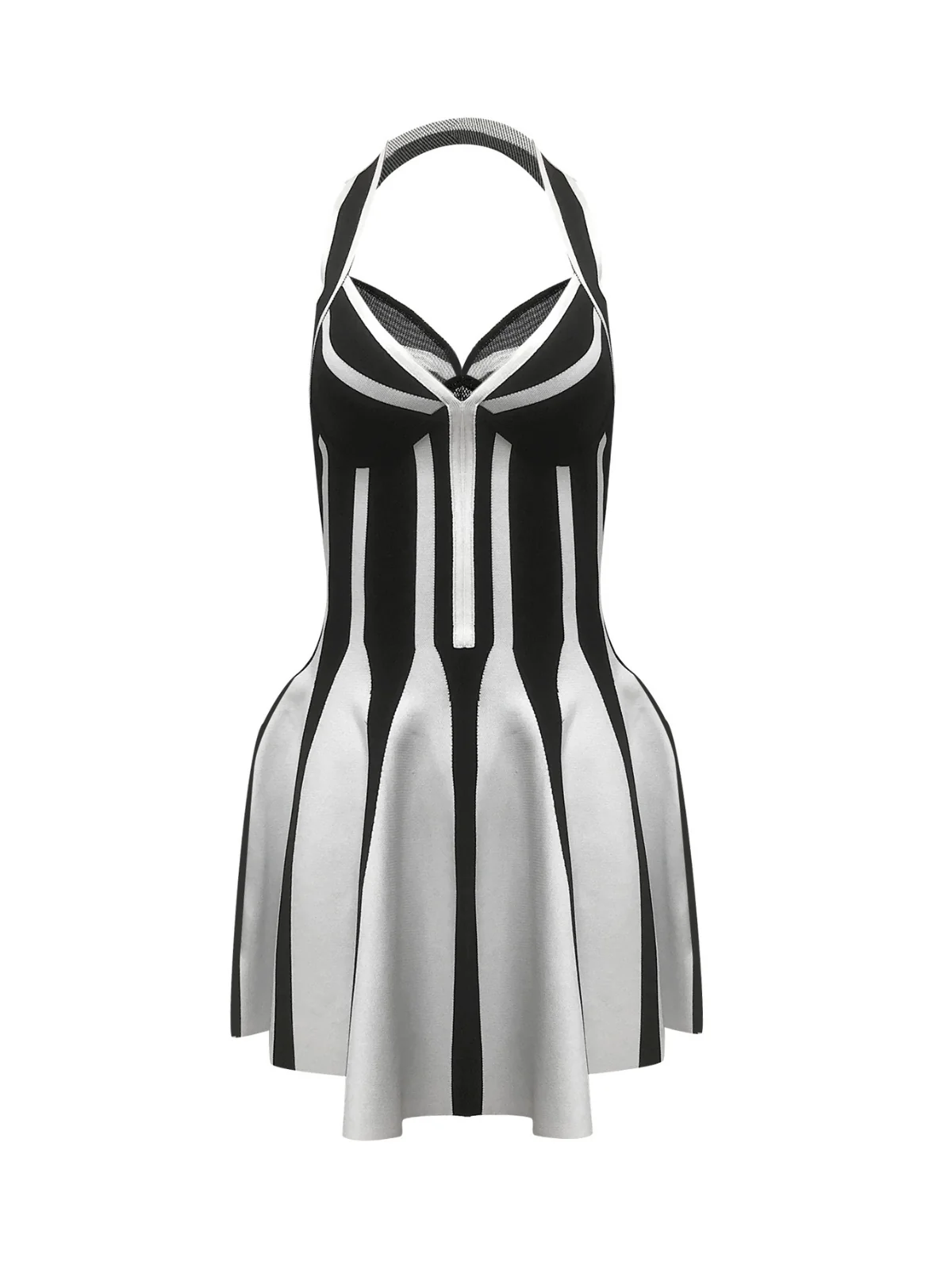 Black Striped Halter Neck Bandage Mini Dress