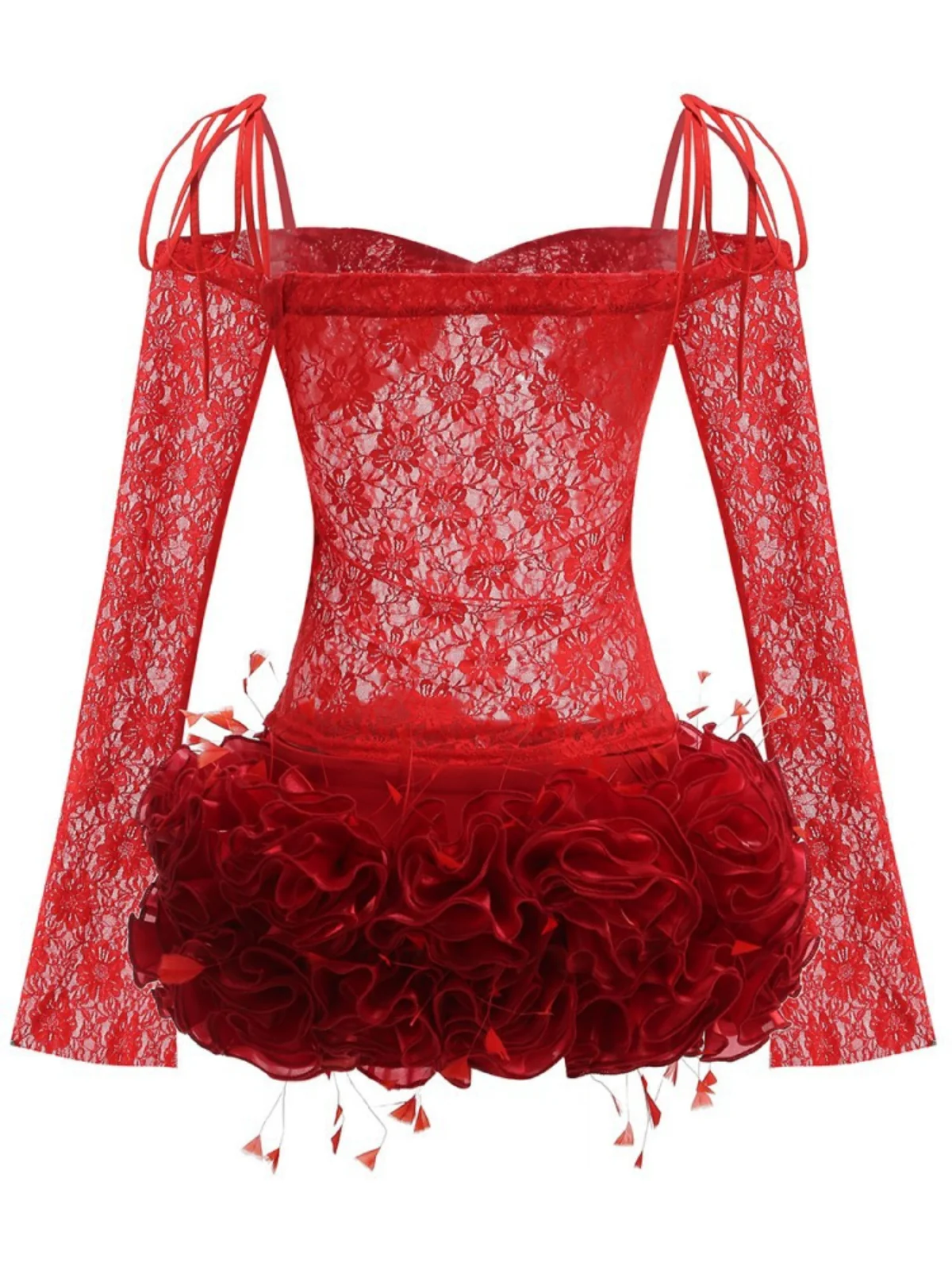 Floral Lace Off Shoulder Mini Dress - Elegant Romantic Design