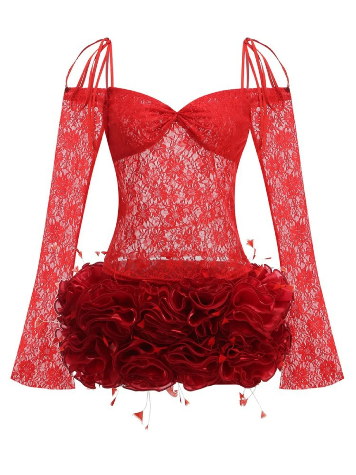 Floral Lace Off Shoulder Mini Dress - Elegant Romantic Design