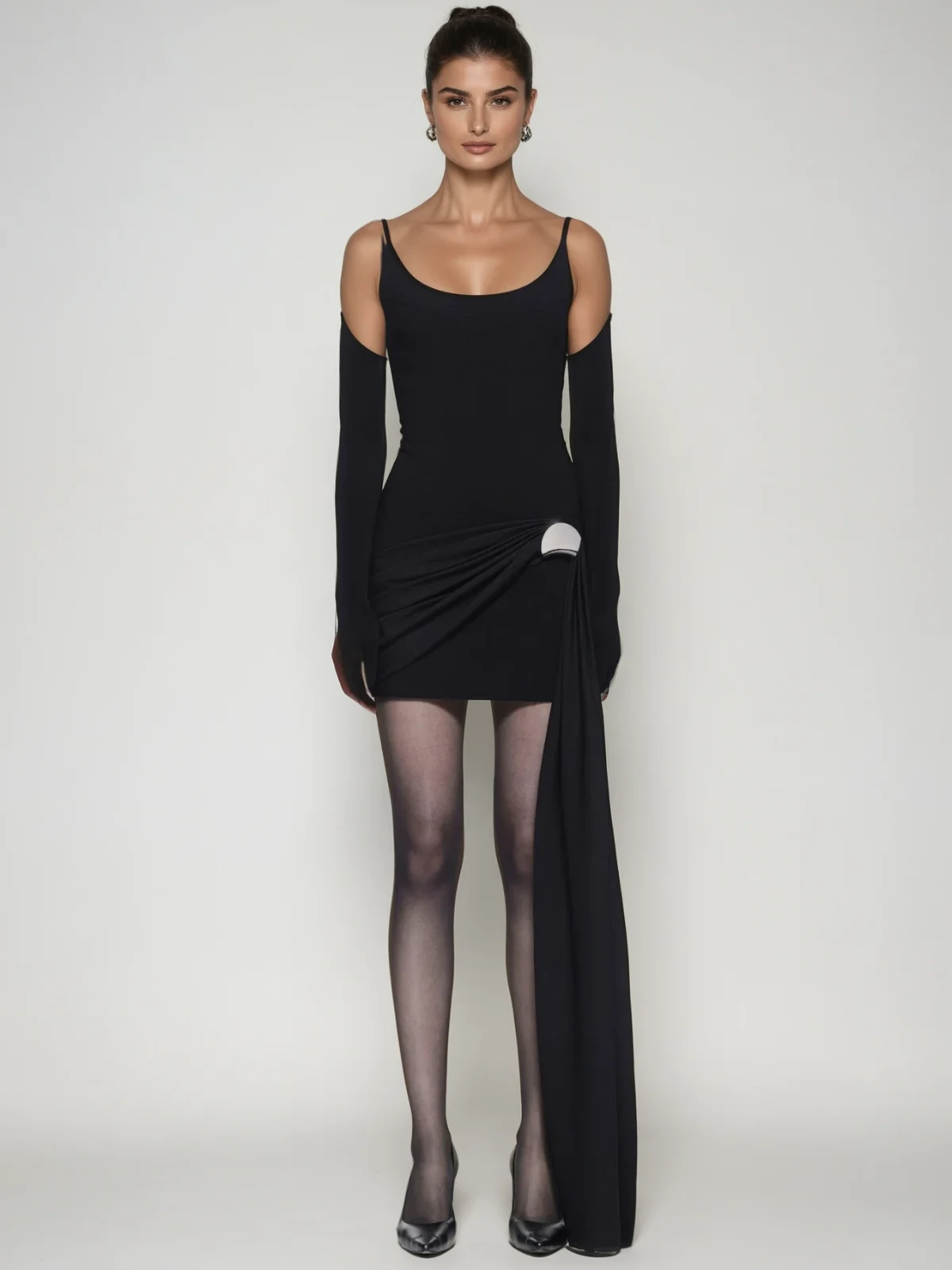 Elegant Spaghetti Strap Draped Mini Dress