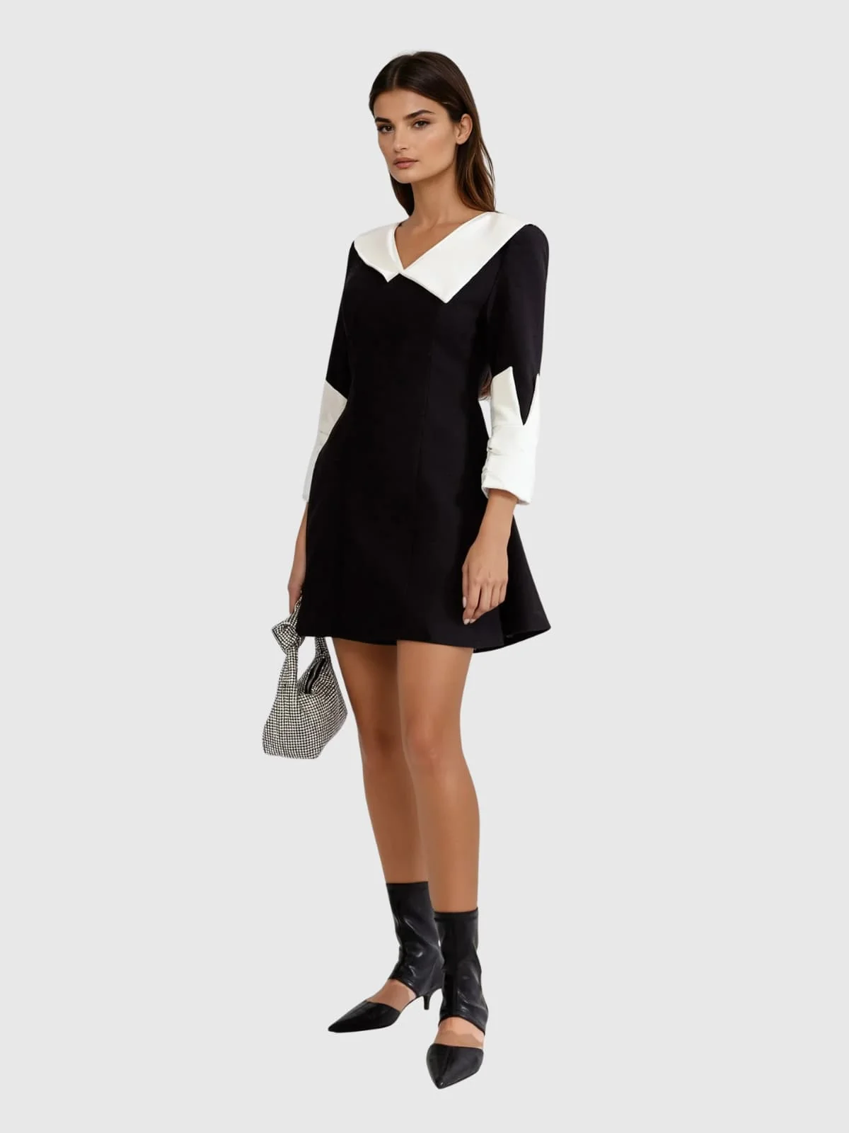 Chic Folded Collar Flare Mini Dress