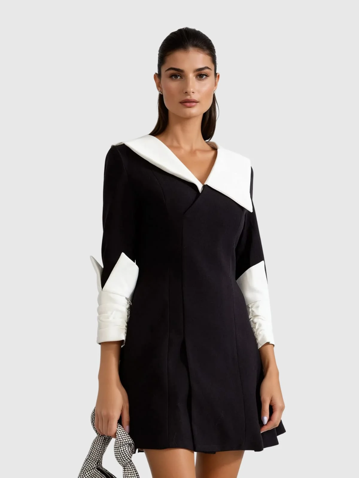 Chic Folded Collar Flare Mini Dress