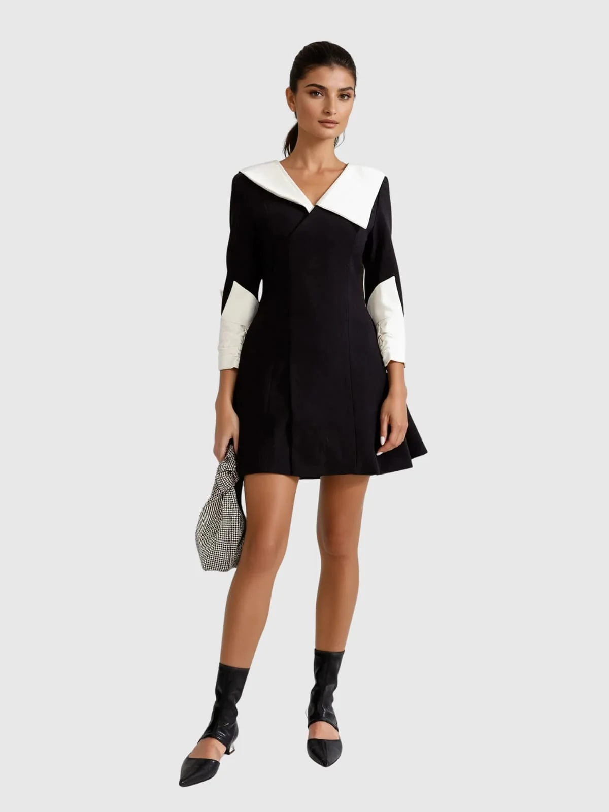Chic Folded Collar Flare Mini Dress