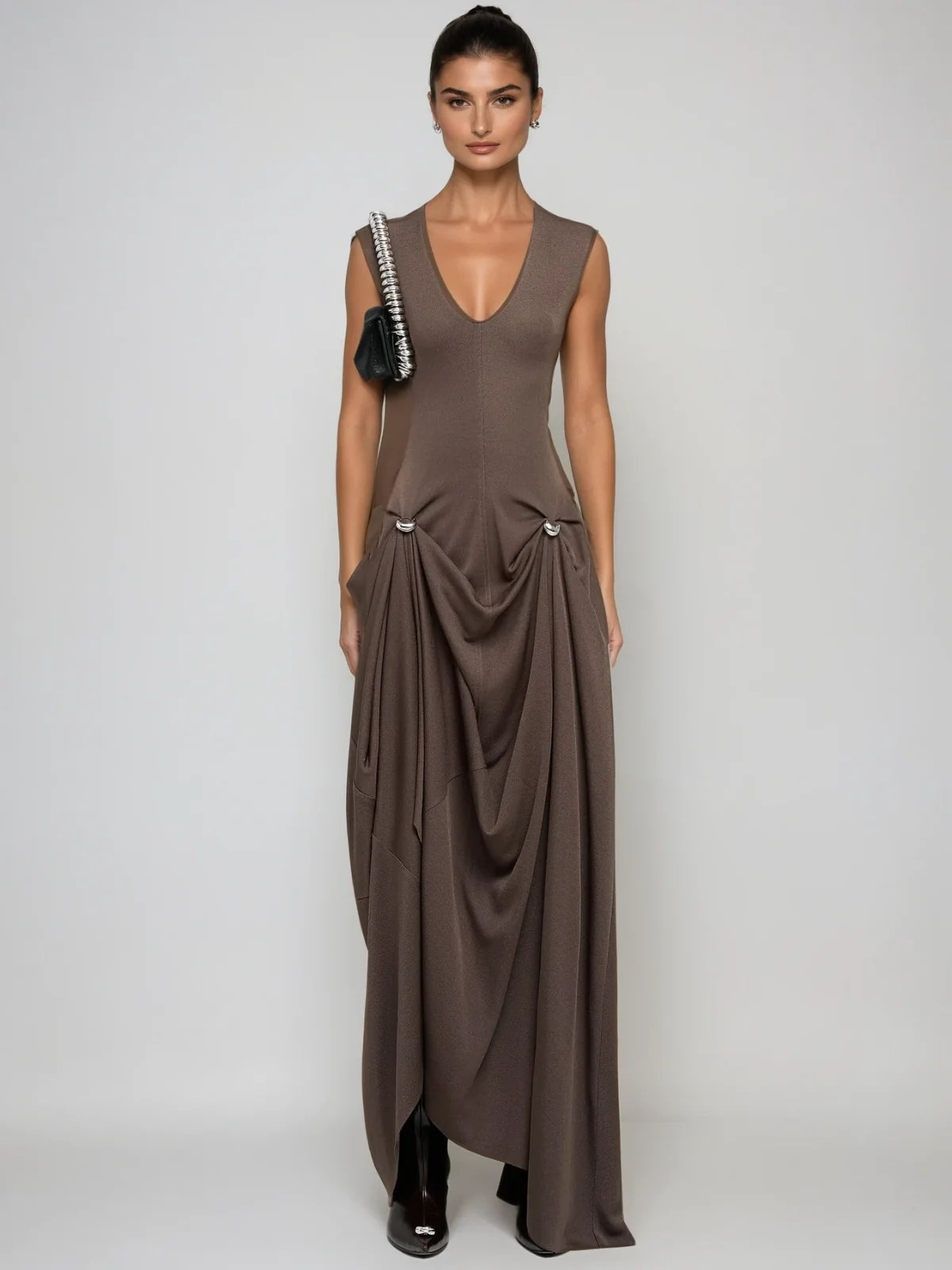 Elegant V-Neck Ruched Maxi Dress for Special Occasions