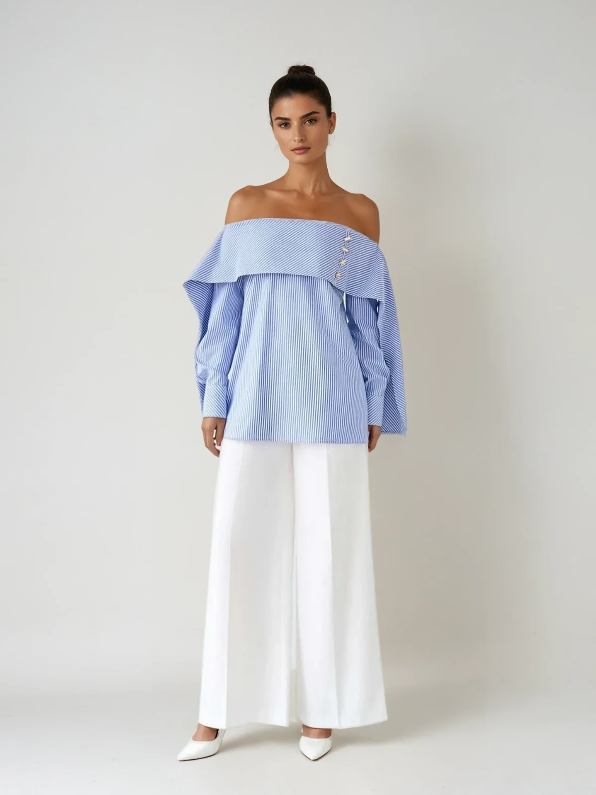 Off-Shoulder Stripe Shirt - Timeless Design for Day-to-Night Style