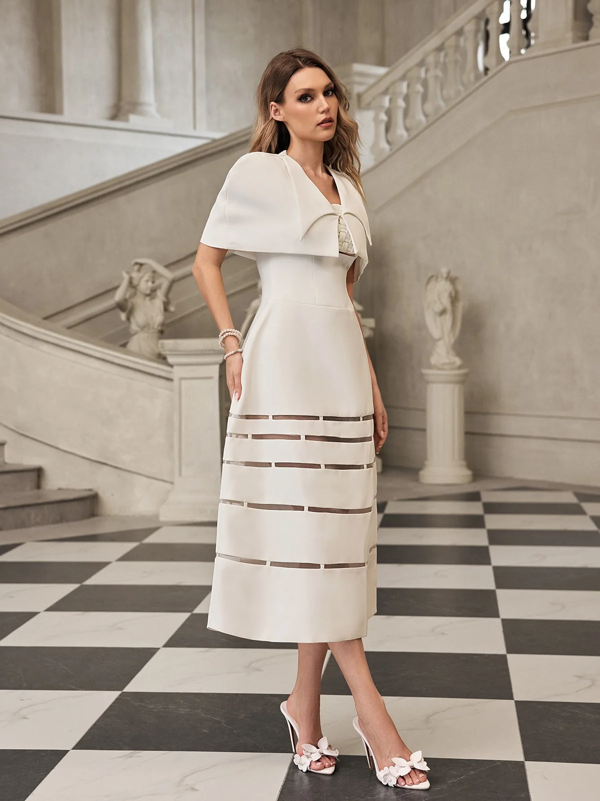 Modern White Spaghetti Strap Stylish Cape Set