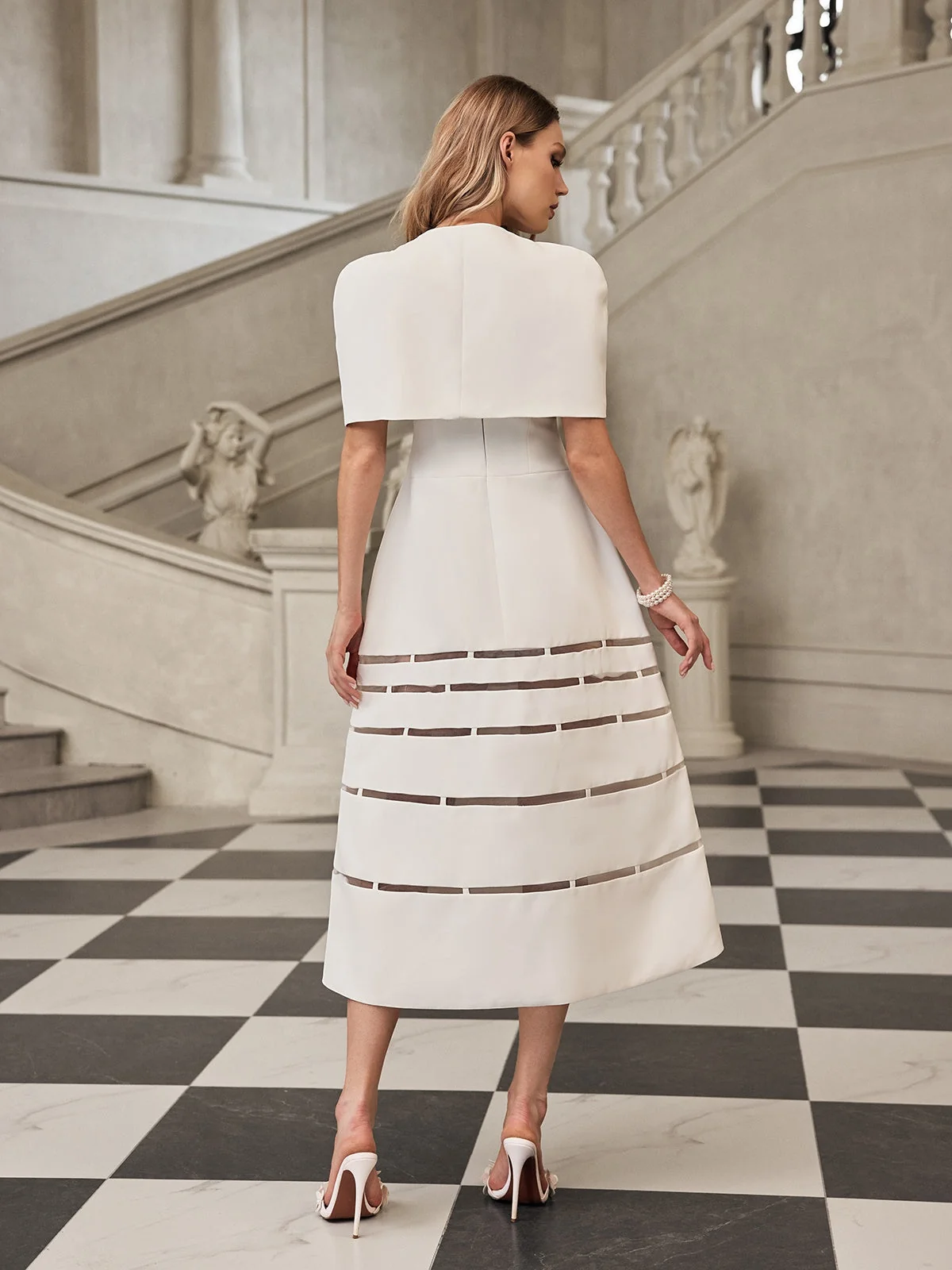 Modern White Spaghetti Strap Stylish Cape Set