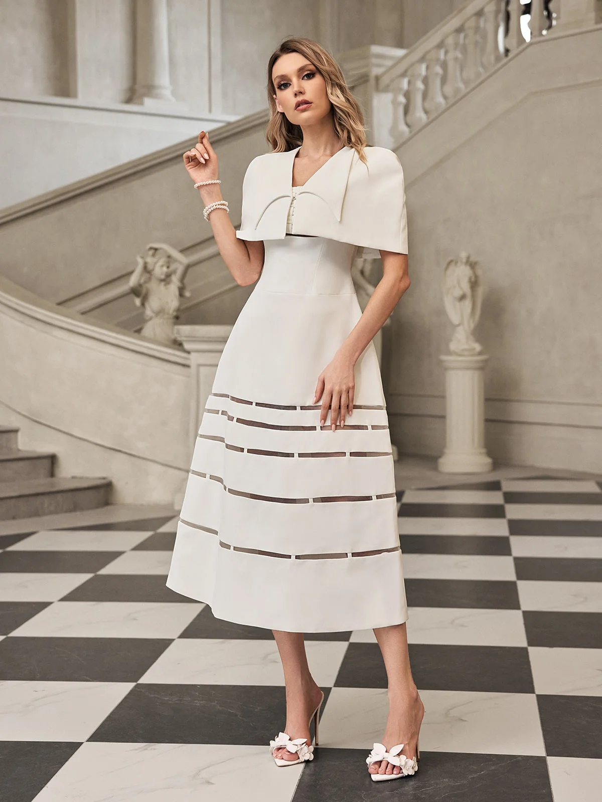 Modern White Spaghetti Strap Stylish Cape Set