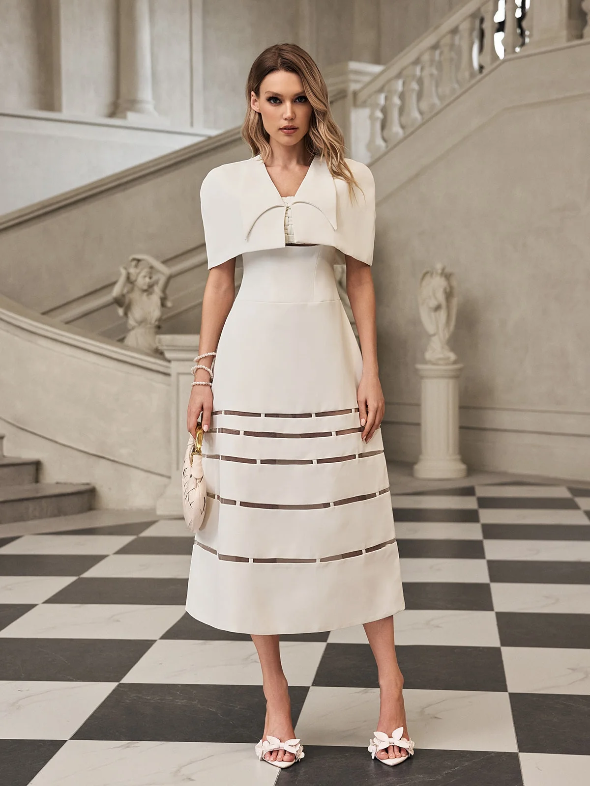 Modern White Spaghetti Strap Stylish Cape Set