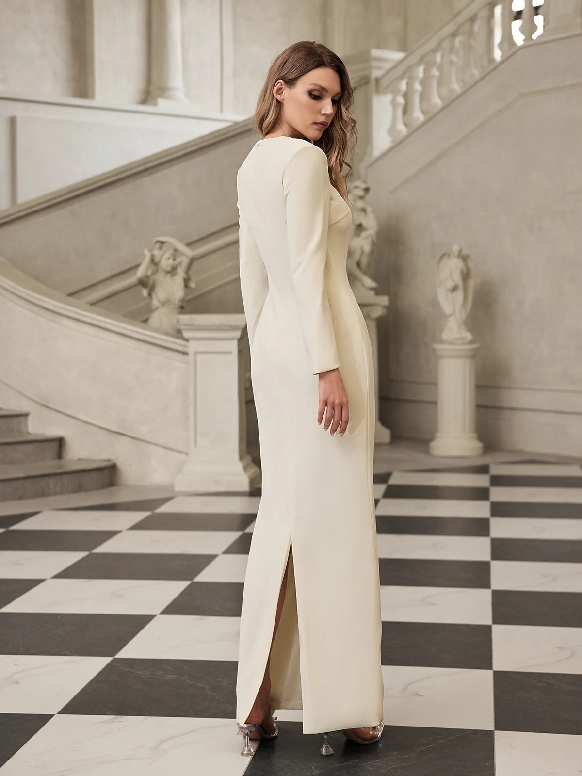 White Rhinestone Embellished Maxi Dress - Elegant Evening Wear