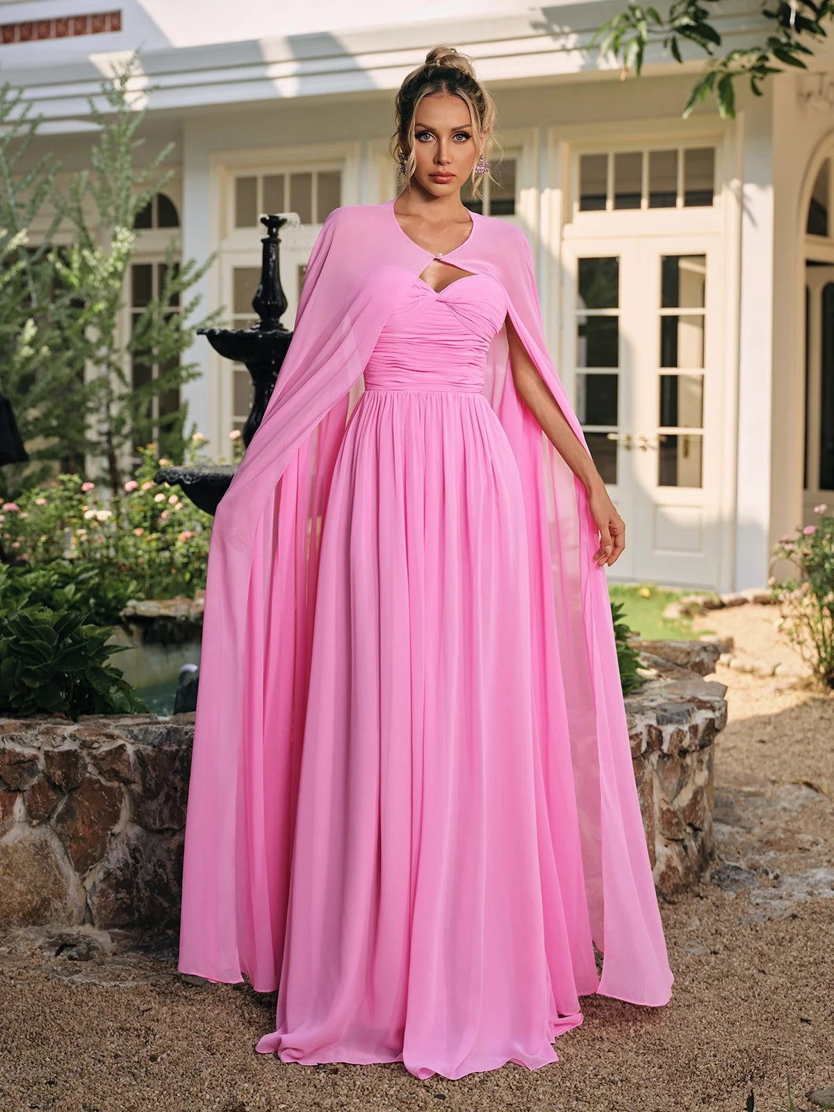 Pink Mesh Cape and Strapless Top Set