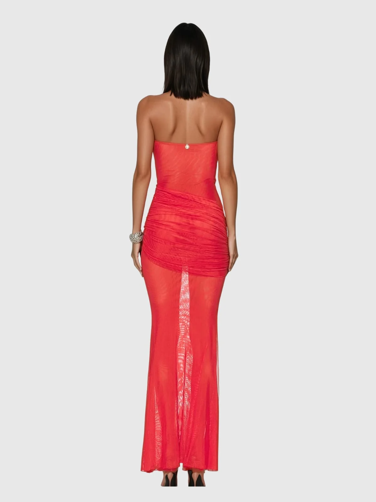 Elegant Red Ruched Maxi Dress - Strapless Design