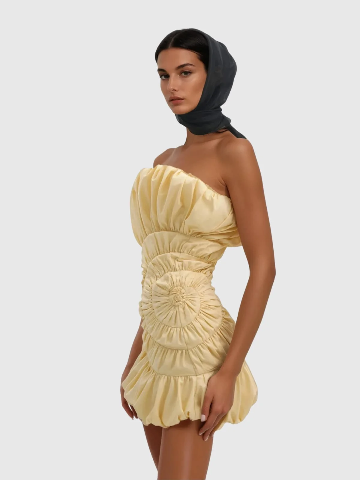 Apricot Ruffle Mini Dress with Strapless Bodice