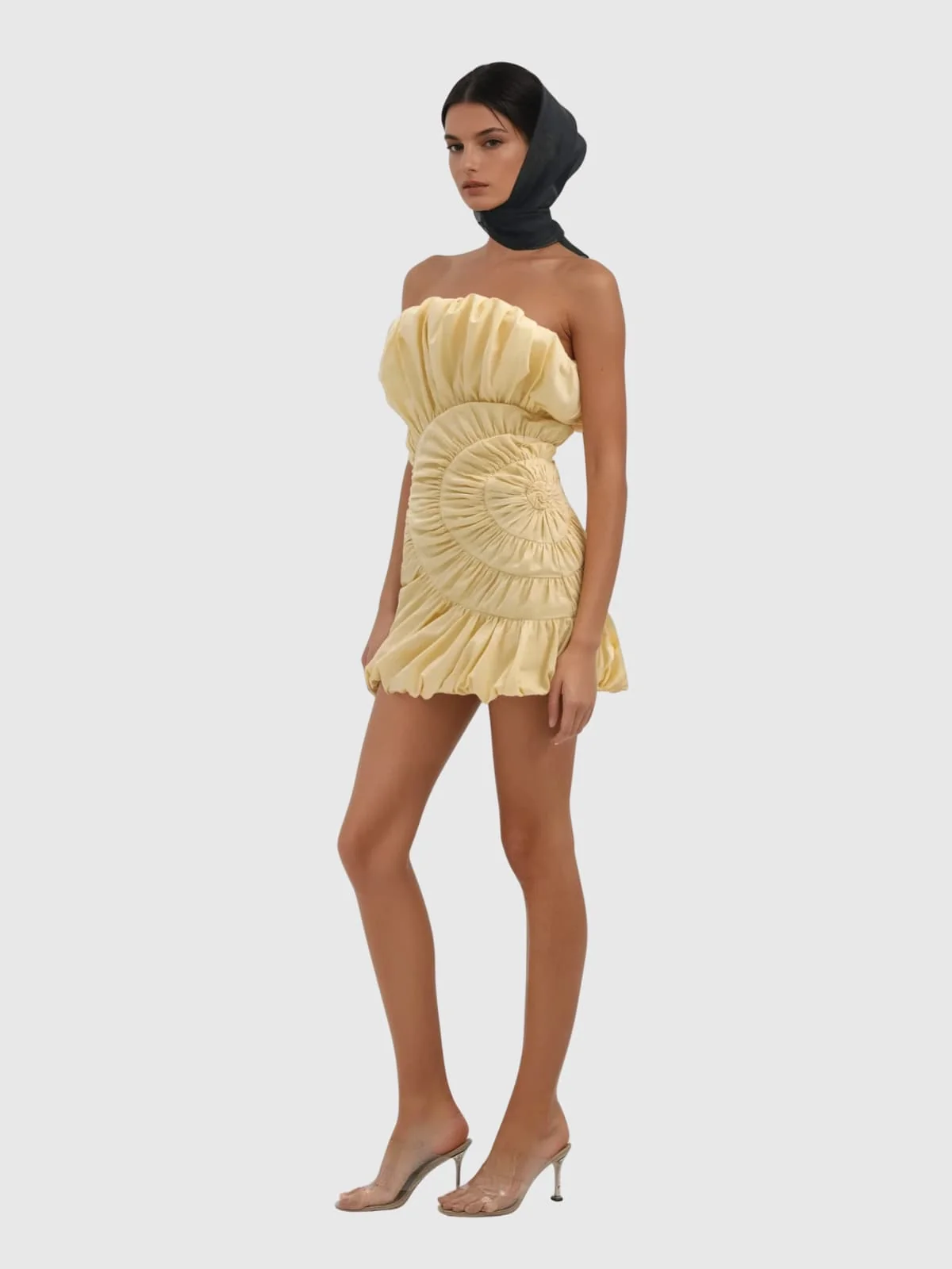 Apricot Ruffle Mini Dress with Strapless Bodice