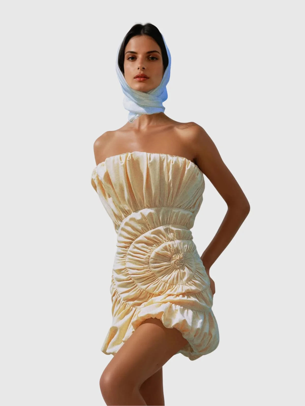 Apricot Ruffle Mini Dress with Strapless Bodice