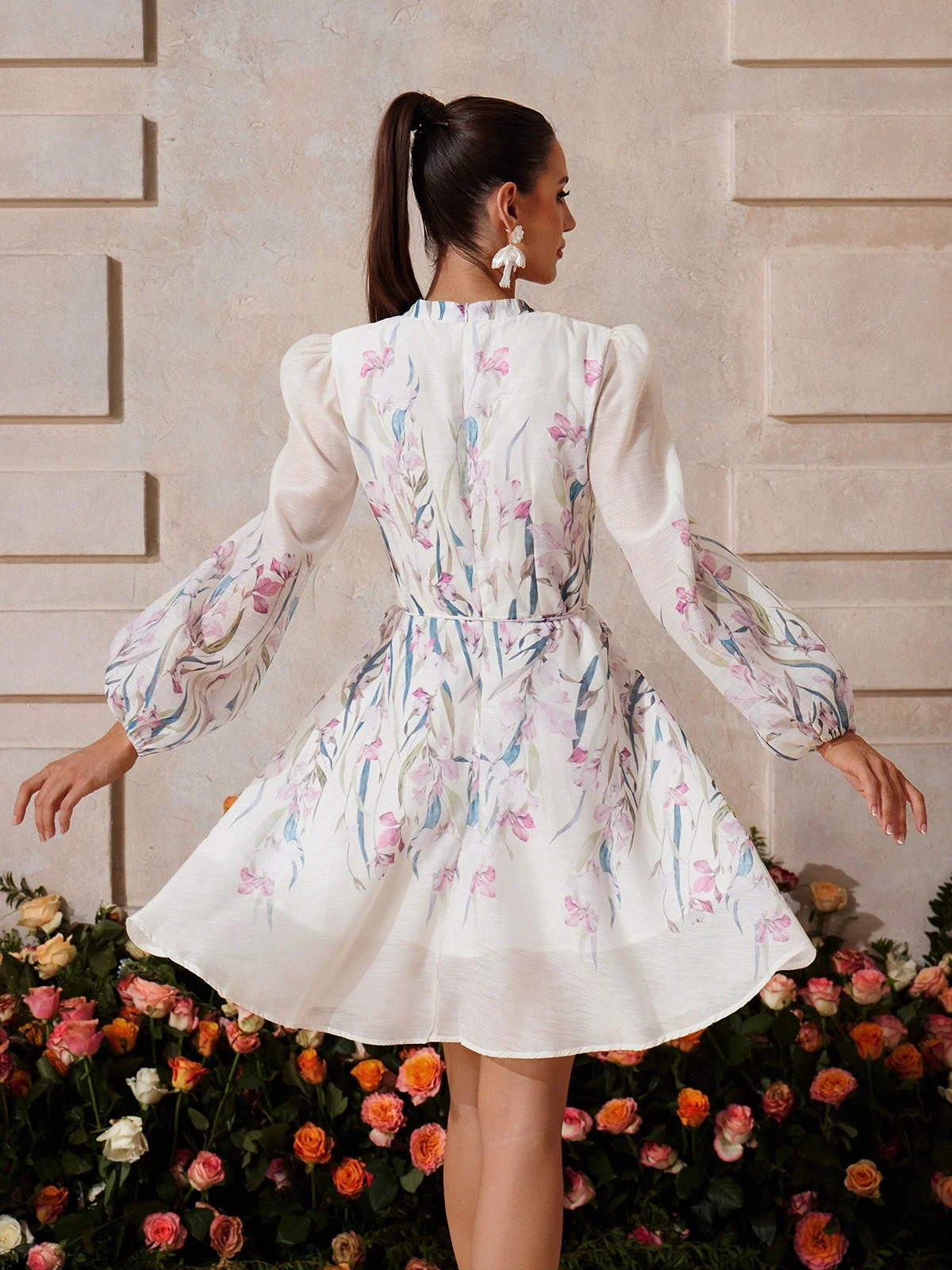 White Floral V Neck Mini Dress - Feminine Charm & Elegance