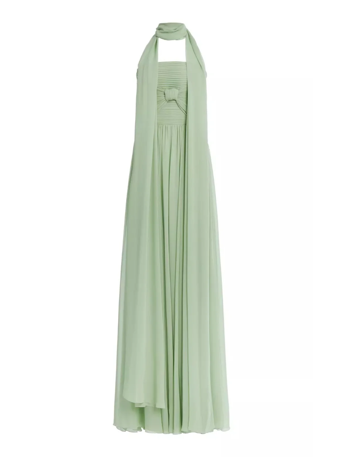 Elegant Ruched Maxi Dress with Scarf Detail