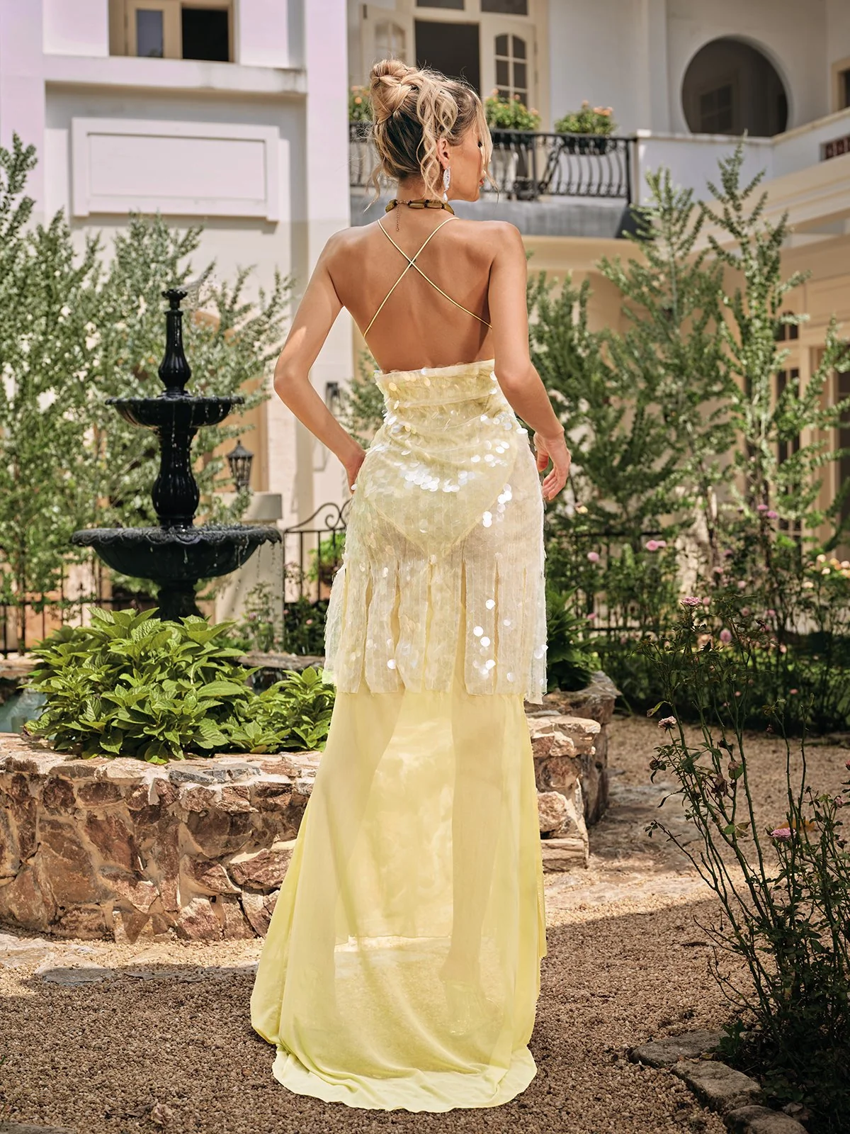 Yellow Sequin Layered Maxi Dress - Elegant Evening Wear