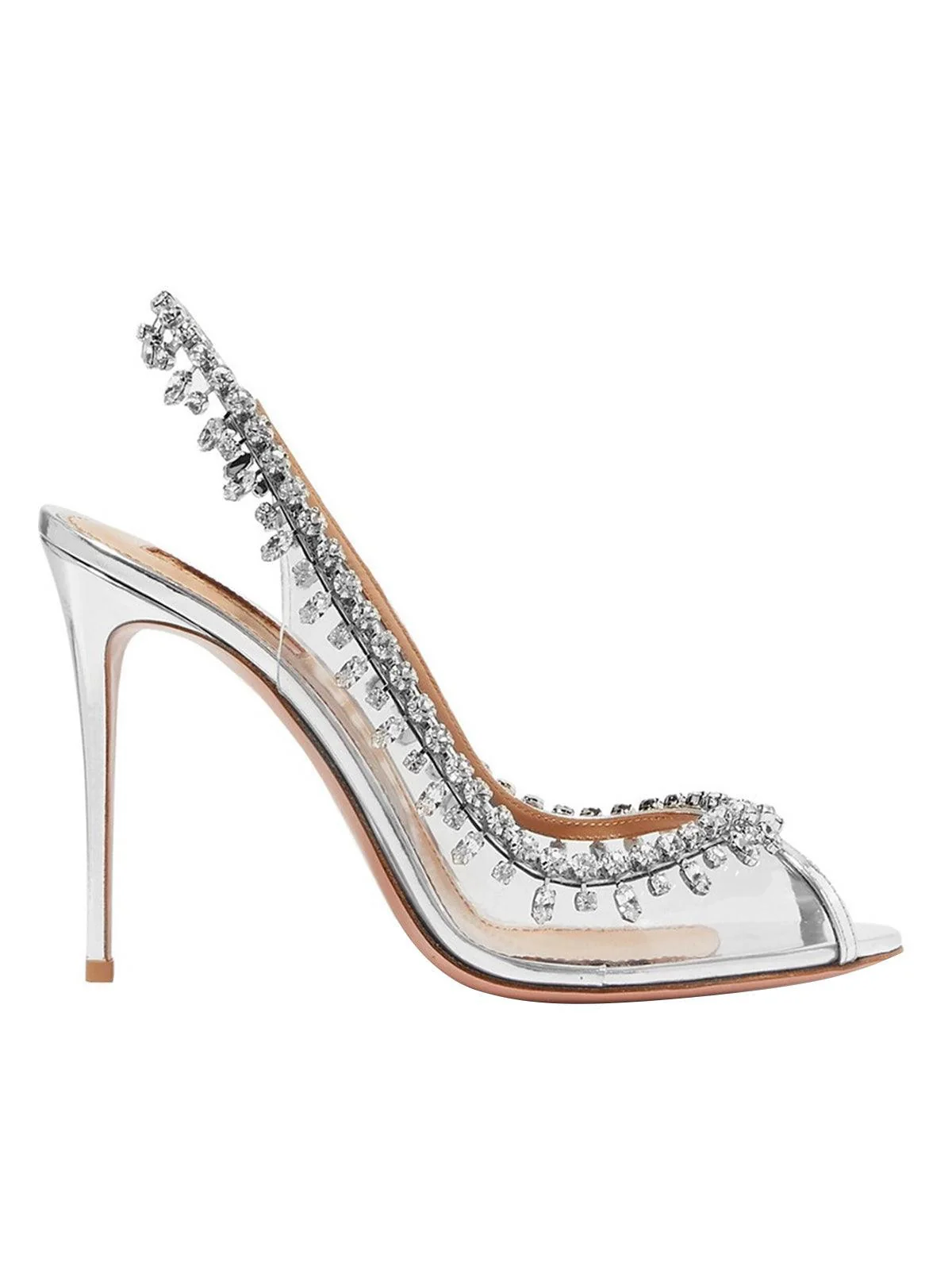 Clear PVC and Silver Embellished Peep-Toe Pumps