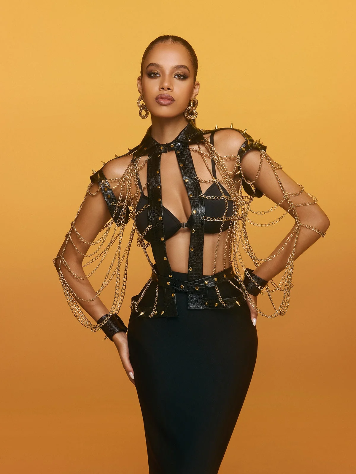 Edgy Spike Leather Chain Top for Bold Style Statement