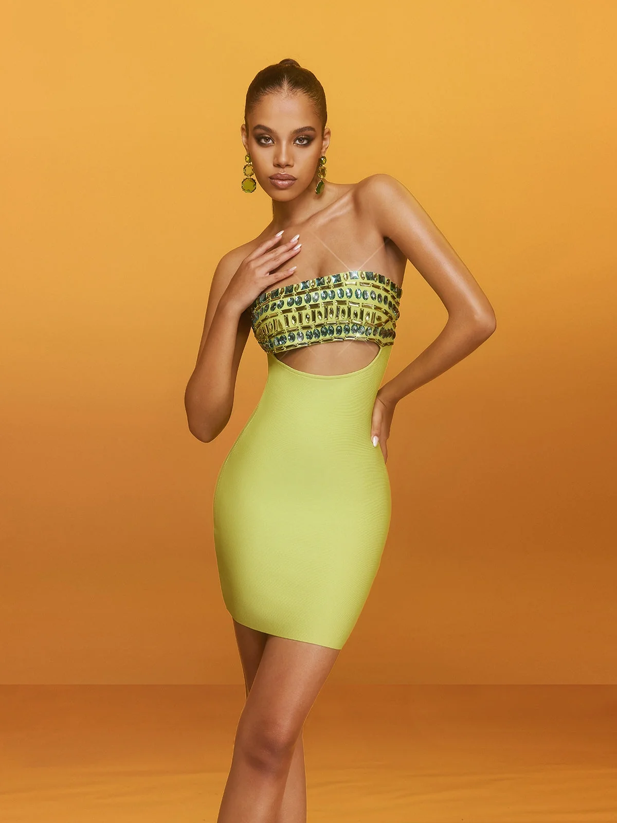 Bandage Crystal Cutout Mini Dress - Glamorous Strapless Design