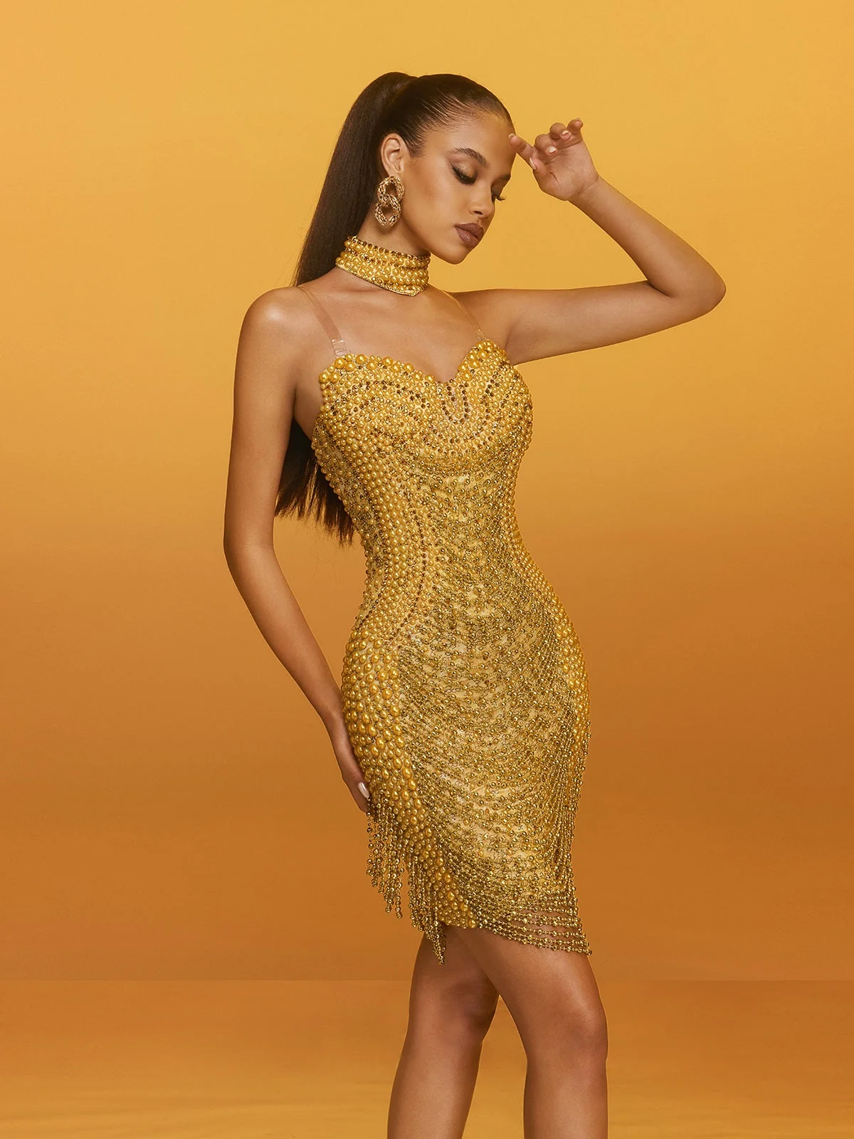 Shimmering Crystal Fringe Mini Dress