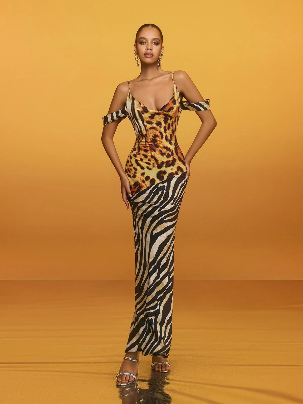 Leopard Print Cowl Neck Maxi Dress - Elegant & Stylish