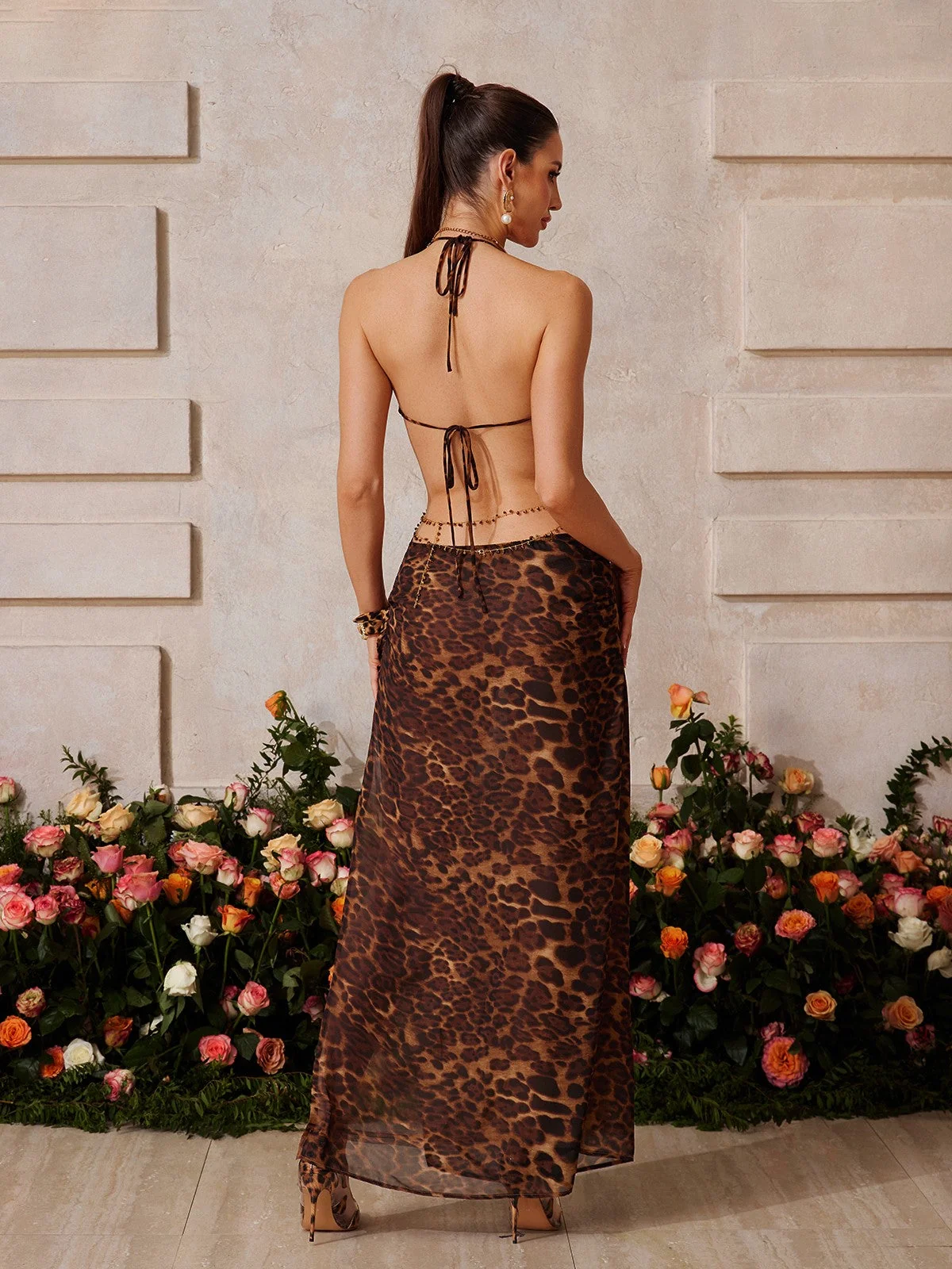 Leopard Floral Halterneck Maxi Dress