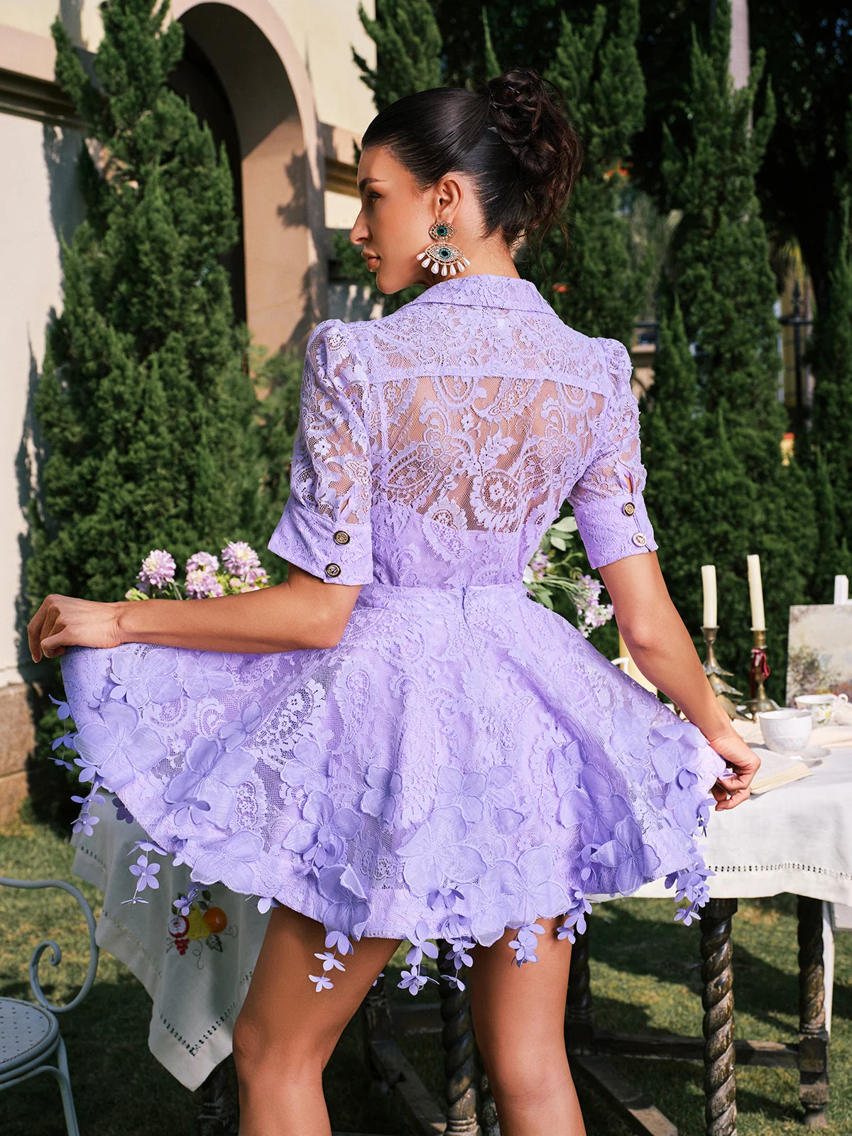Lilac Floral Fringe Skirt Dress Set for Feminine Charm