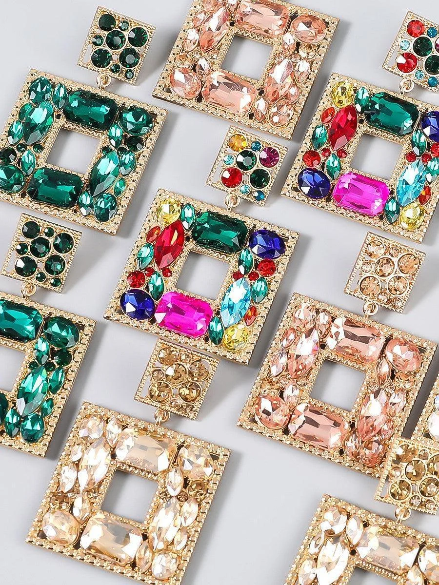 Statement Gem Door Knocker Earrings - Green, Red, Gold, Black, Silver, Multi, Rose Gold