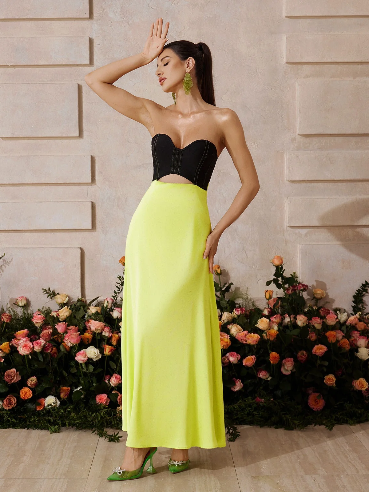 Green Strapless Cutout Maxi Dress - Elegant Summer Evening Attire