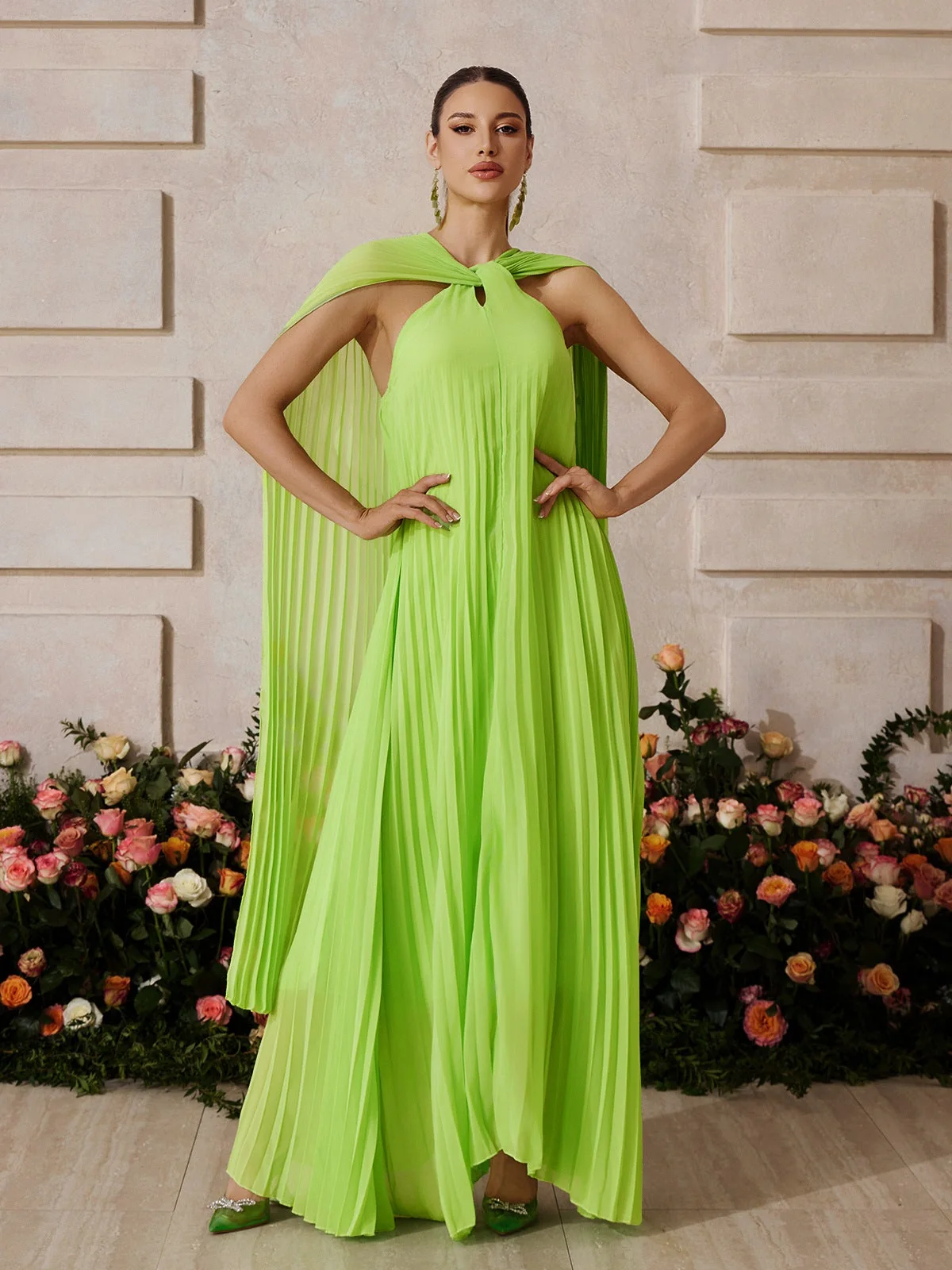 Green Draped Maxi Dress - Elegant Comfort Wear